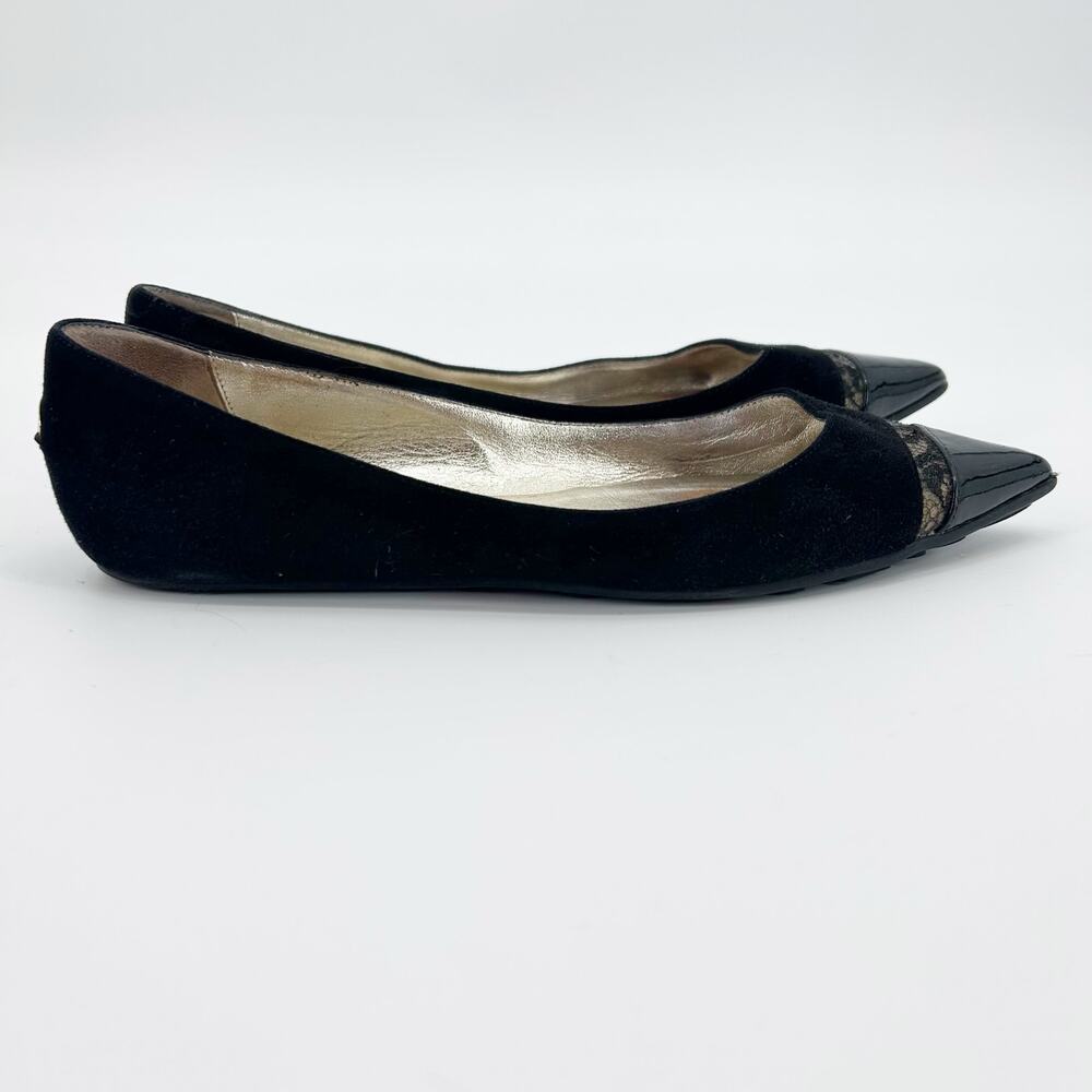 Jimmy Choo Ginny Ballet Flats Pointed Toe Patent Suede Lace Black Womens 36 (6) - Picture 7 of 12